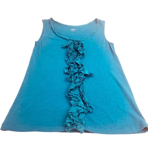 Ann Taylor Loft Teal Blue Textured Ruffled Front Tank Top Wide Scoop Neck - Picture 14 of 16